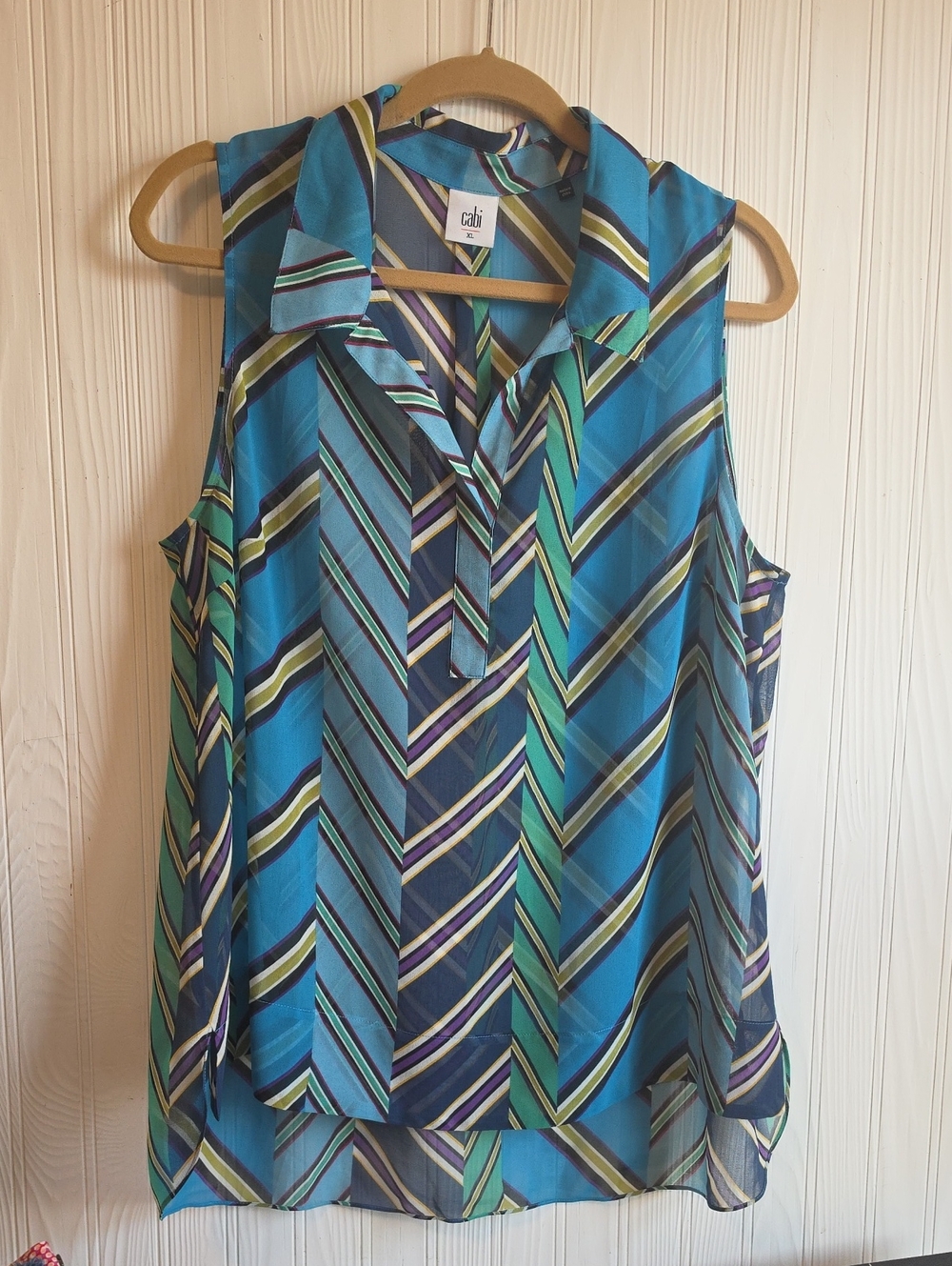 NWOT Cabi Aqua Navy Geometric Sleeveless Blouse XL #3780